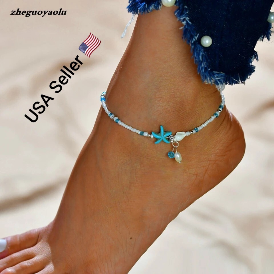 New Fashion Bohemian Imitation Pearls Starfish Charms Anklets For Women Summer