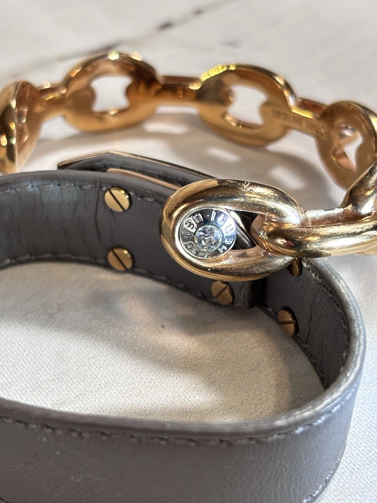 Henri Bendel New York Whitney Leather Turn-Lock Grey Gold Tone Bracelet 3 Sizes