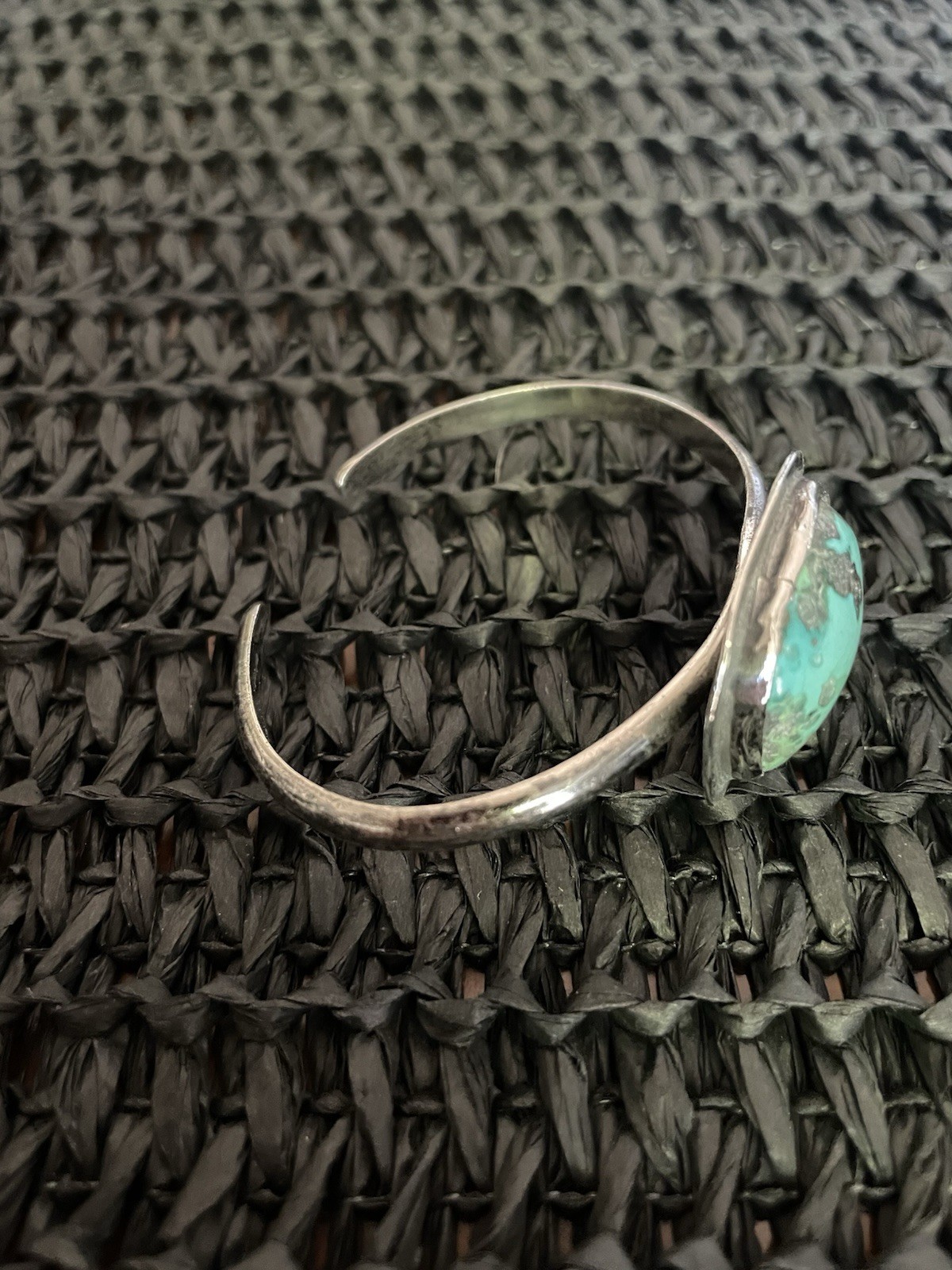 Sterling Silver Turquoise Cabochon Bezel Open Cuff Bracelet Sizable