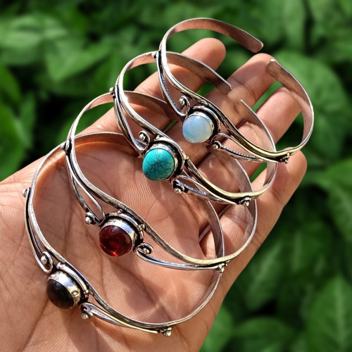 Turquoise & Mix Gemstone 10 PCS Bangles 925 Silver Plated Wholesale Lot Jewelry