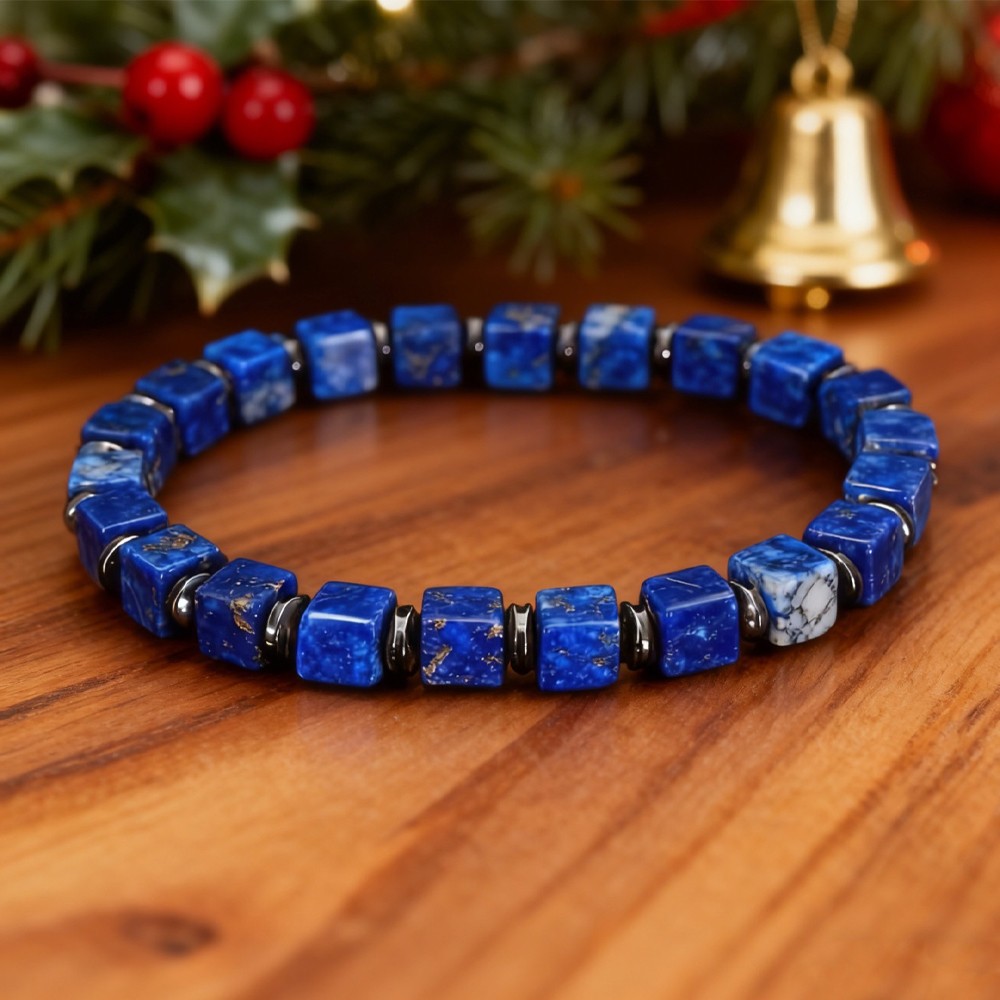 6mm Lapis Lazuli Stretch Bracelet Square Healing Crystal Gemstone Men’s Jewelry