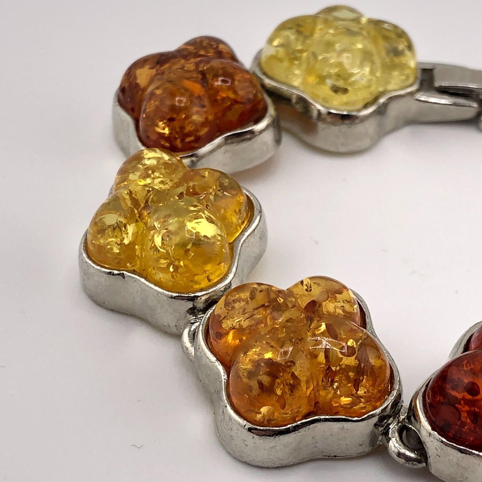 Amber Tone Link Bracelet Yellow, Orange, Brown & Silver Tone Chunky Links Retro