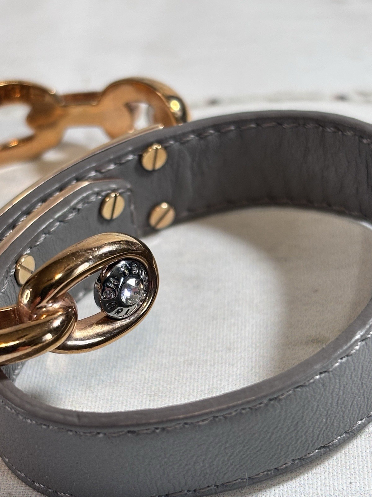 Henri Bendel New York Whitney Leather Turn-Lock Grey Gold Tone Bracelet 3 Sizes