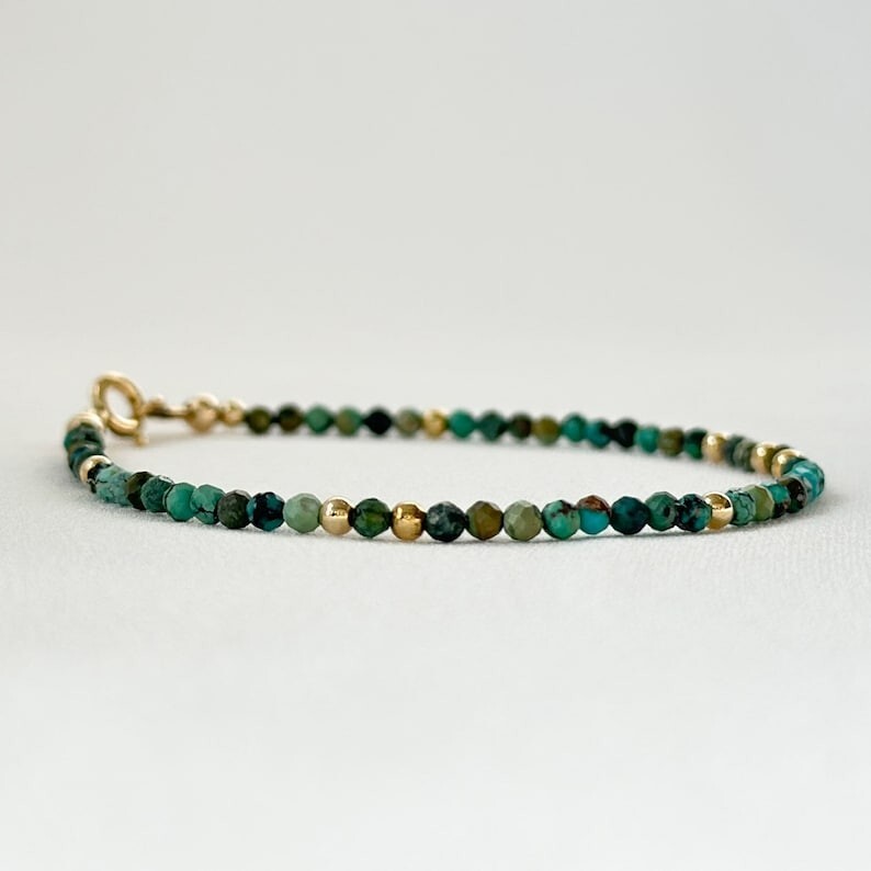 A++ Dainty Green Turquoise Faceted Round Gemstone Beads Handmade Bracelets 6-8”