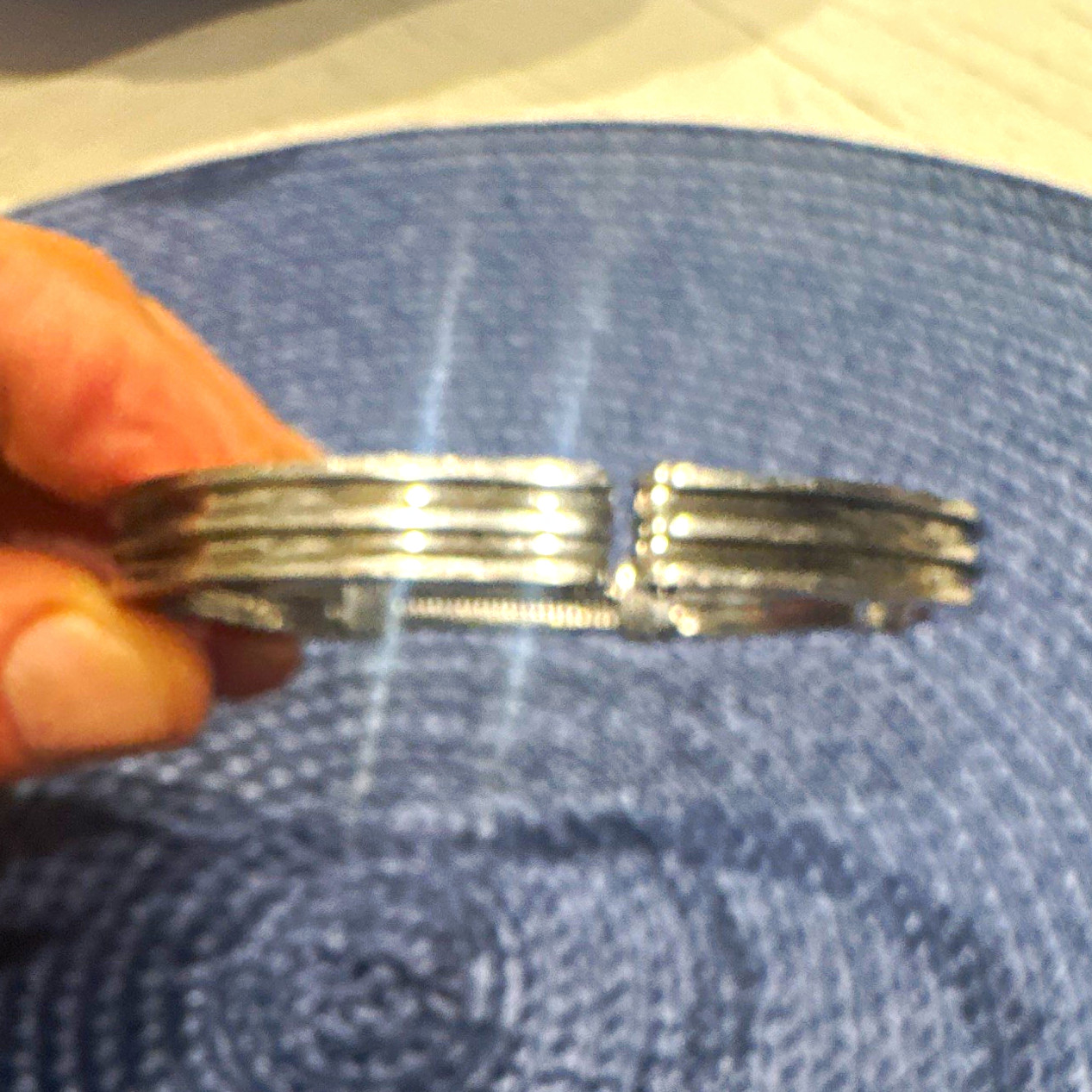 Silver Tone Adjustable Metal Cuff Bracelet Spring Ring Closure No Stone