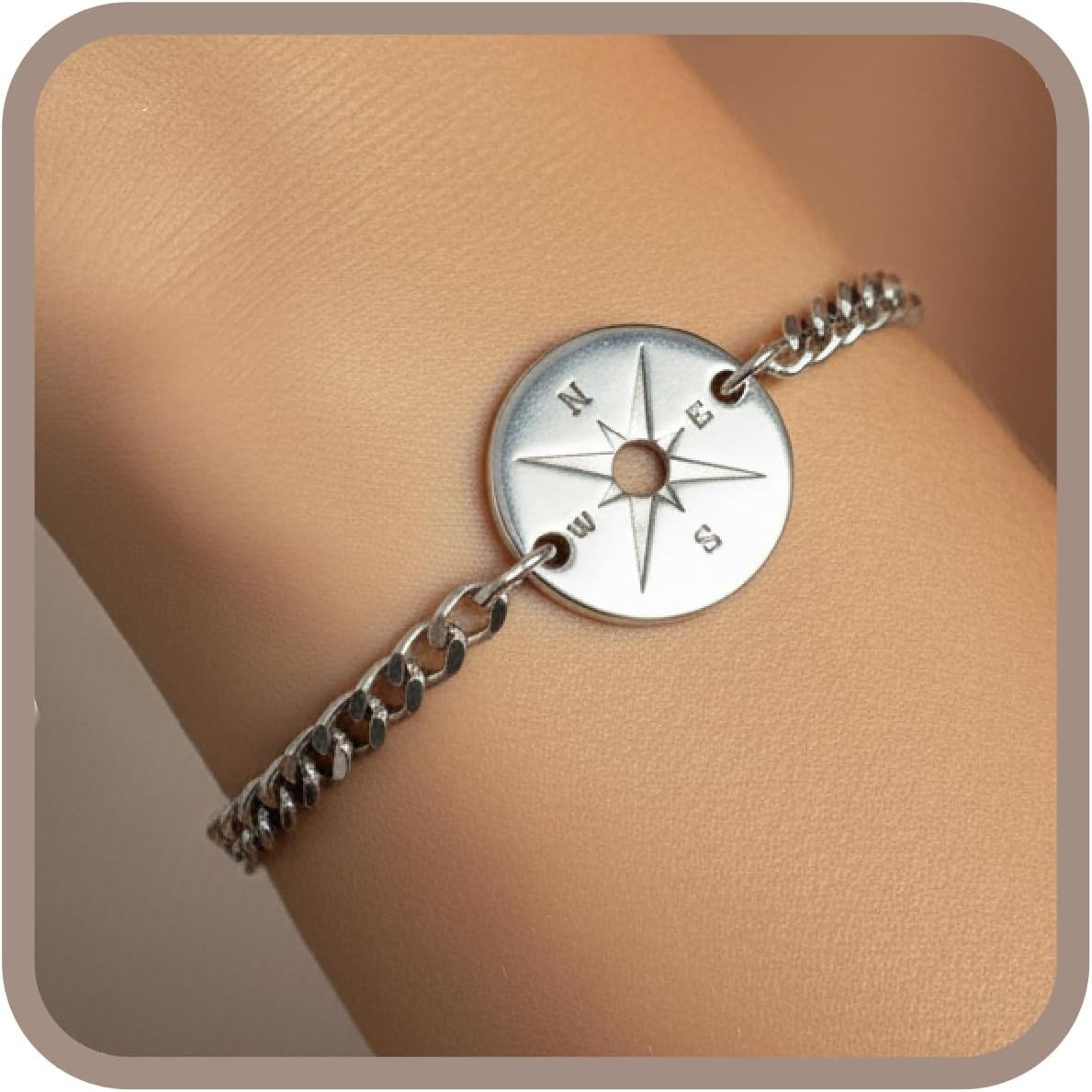 Stainless Steel Compass Handmade Adjustable Graduation Nautical Charm Bracelet