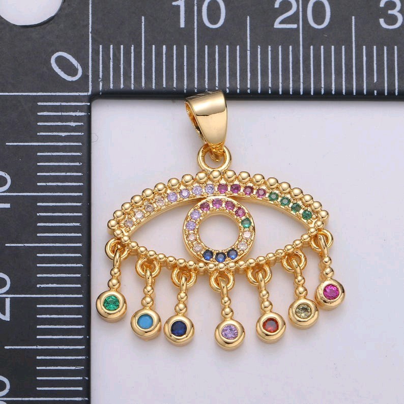 24K Gold Filled Evil Eye Micro Pave CZ Stone Bezel Charm for Statement Amulet Ne