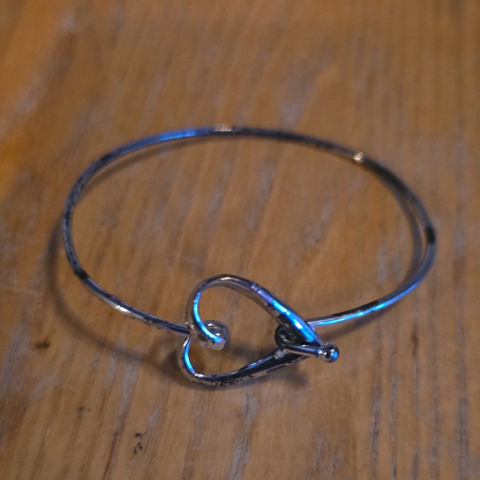 Silver Tone Metal Heart Hook Cuff Bangle Bracelet Stackable Love No Stone