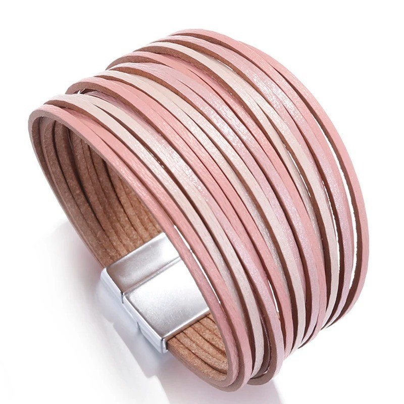 Wrap Boho Bracelet Multilayer PU Leather Slim Magnetic ClaspStripe Women Jewelry