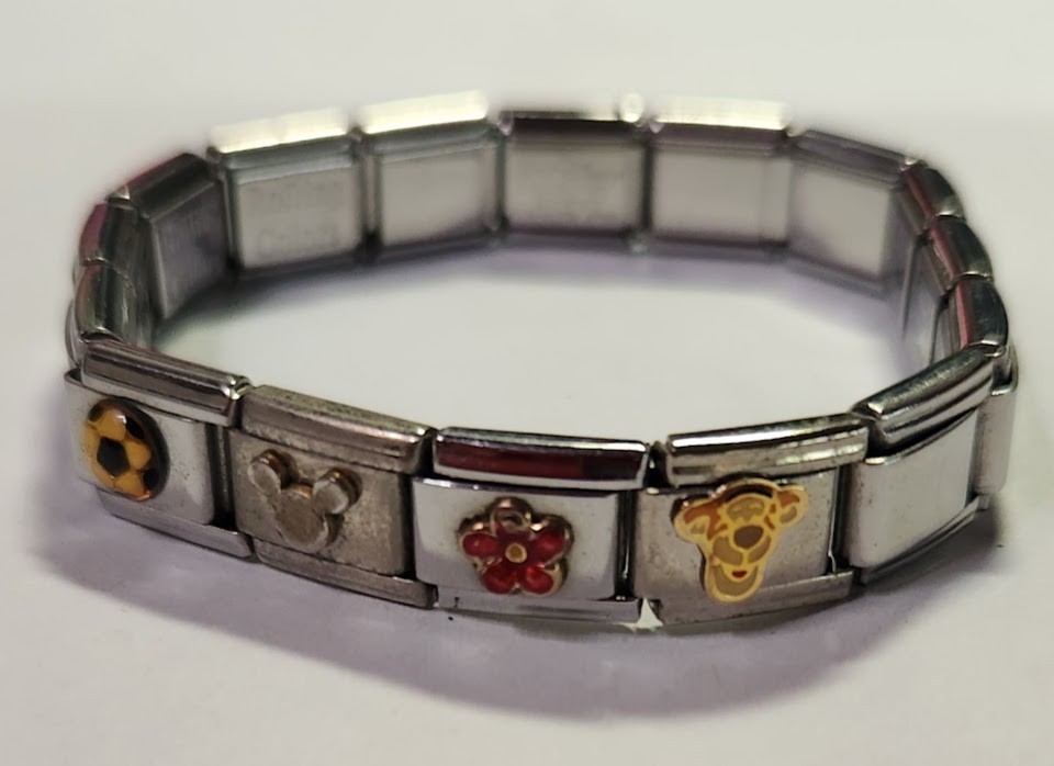 Italian Charm Bracelet Silver Tone Disney Tiger Letters Soccer Flower
