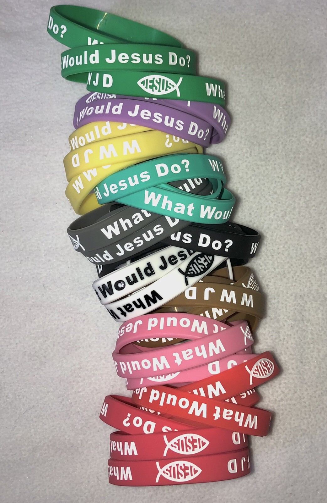 1 WWJD Wristband What Would Jesus Do Jewelry Silicone Rubber Bracelets COLORSSSS
