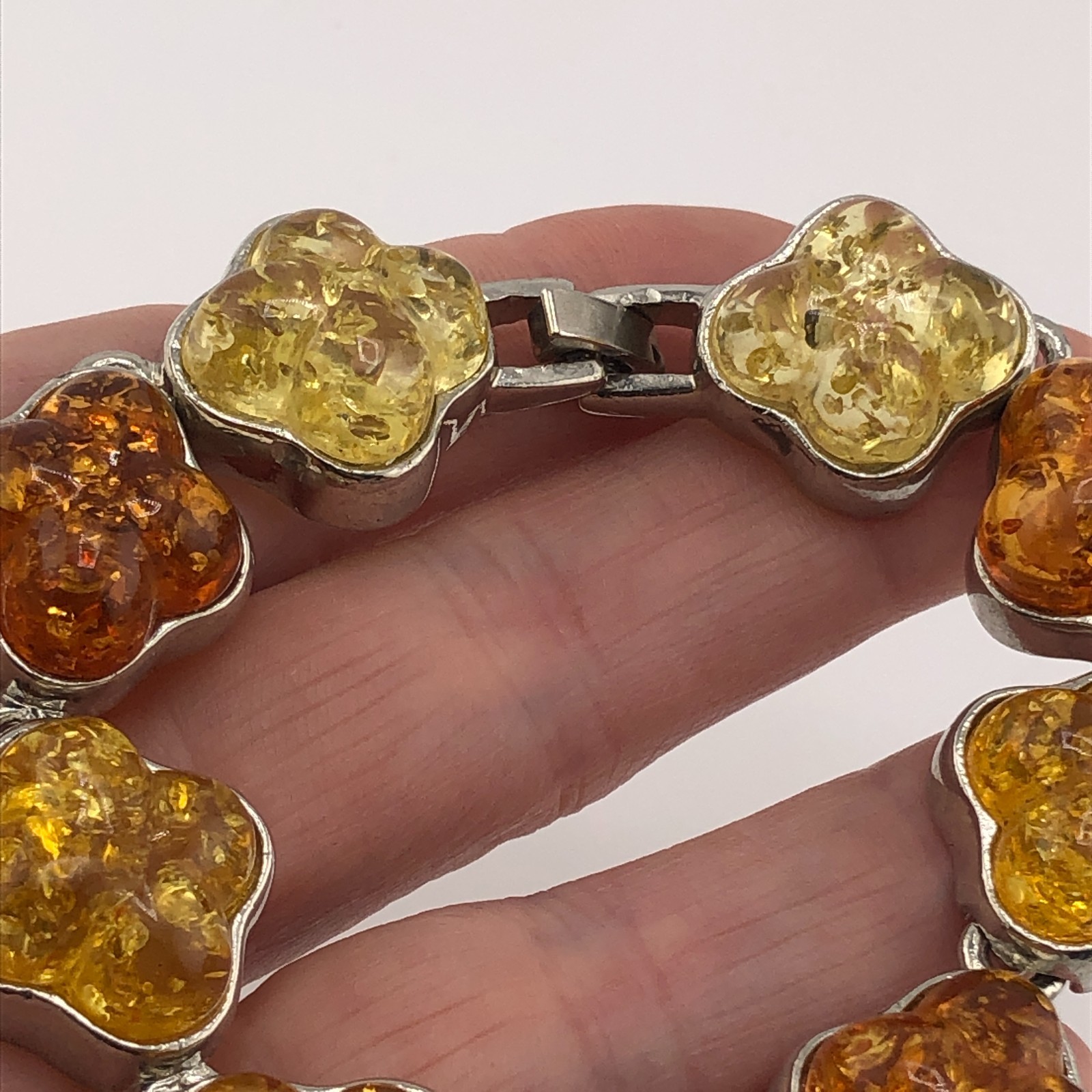 Amber Tone Link Bracelet Yellow, Orange, Brown & Silver Tone Chunky Links Retro