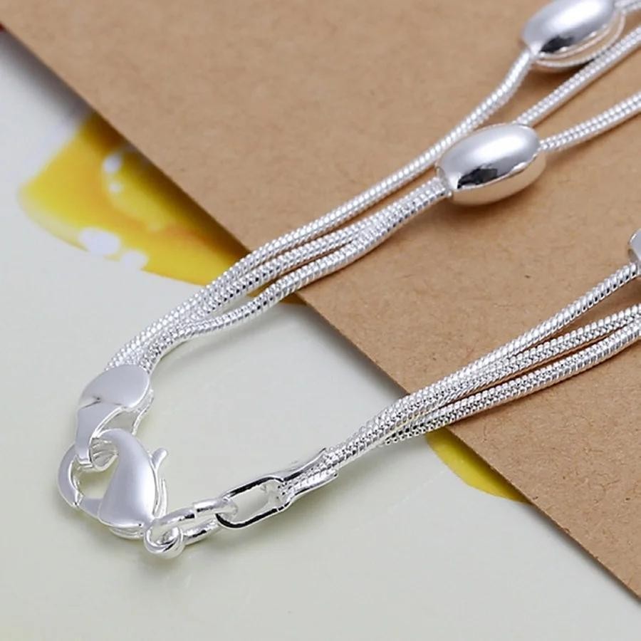 925 Sterling Silver Bead Chain Bracelet Fashion Women Lady Wedding Jewelry Gift
