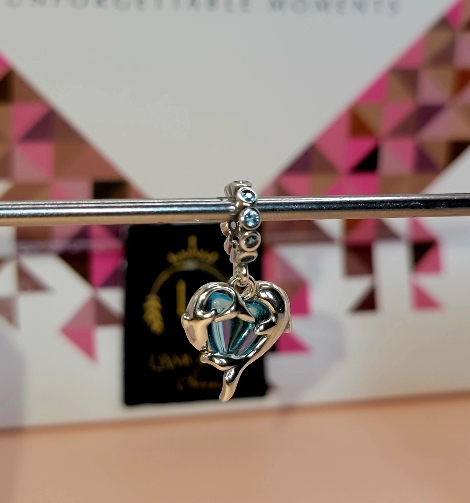 New Pandora Blue Murano Glass Dolphins Dangle Charm 925 # 793924C01 w/ Box E48
