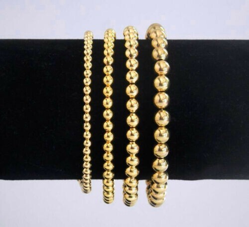 3mm 4mm 6mm 8mm Women Men 18k Gold Filled Bead Elastic Bracelet Bohemian Jewelry