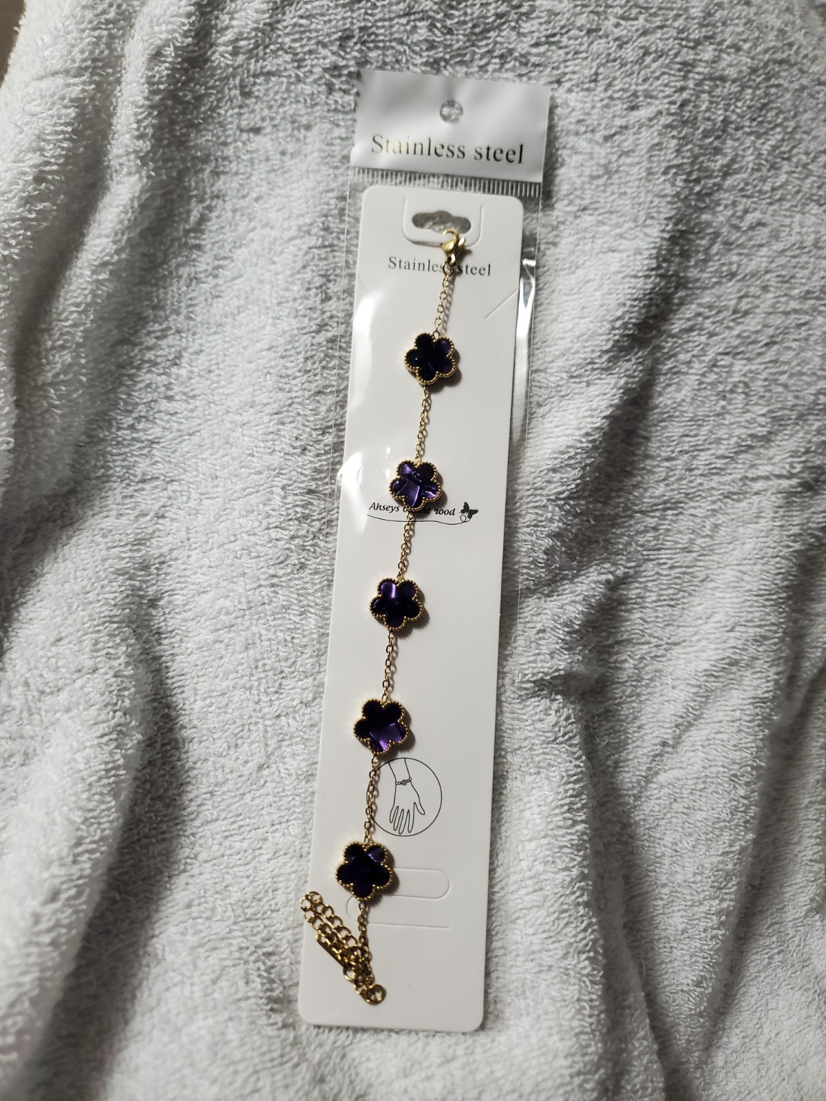 18K Gold-Plated Stainless Steel Purple Flower Bracelet