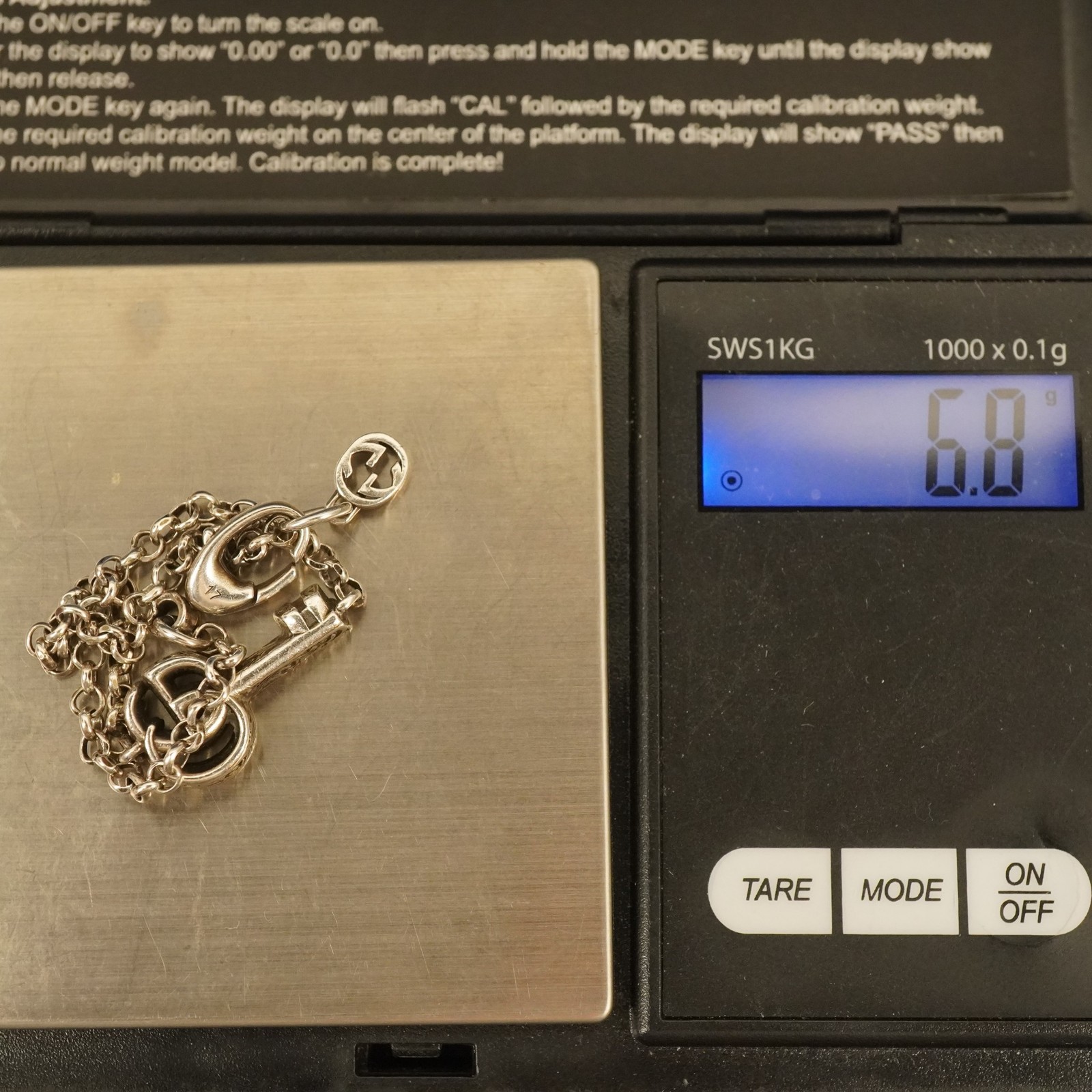 Gucci Sterling Siver Key Bracelet Size 17- Free Shipping USA