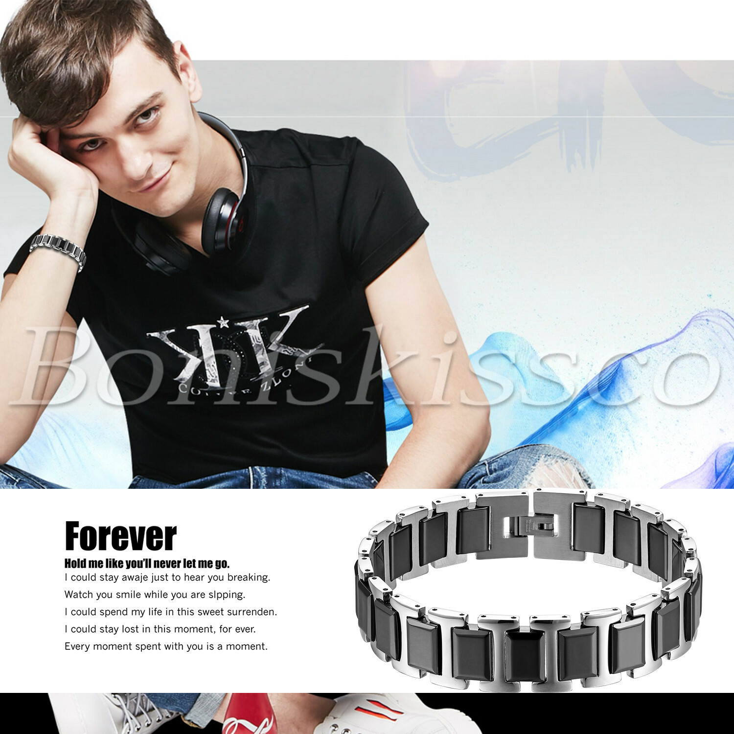 16MM Heavy Wide Ceramic Stainless Steel Link Healthy Wrist Bracelet Gift For Men