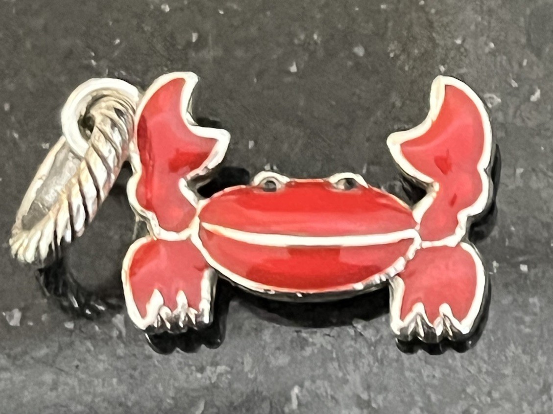 Brighton Red Enamel Crab Silver Plated Dangle Charm Etched Jump Ring Retired