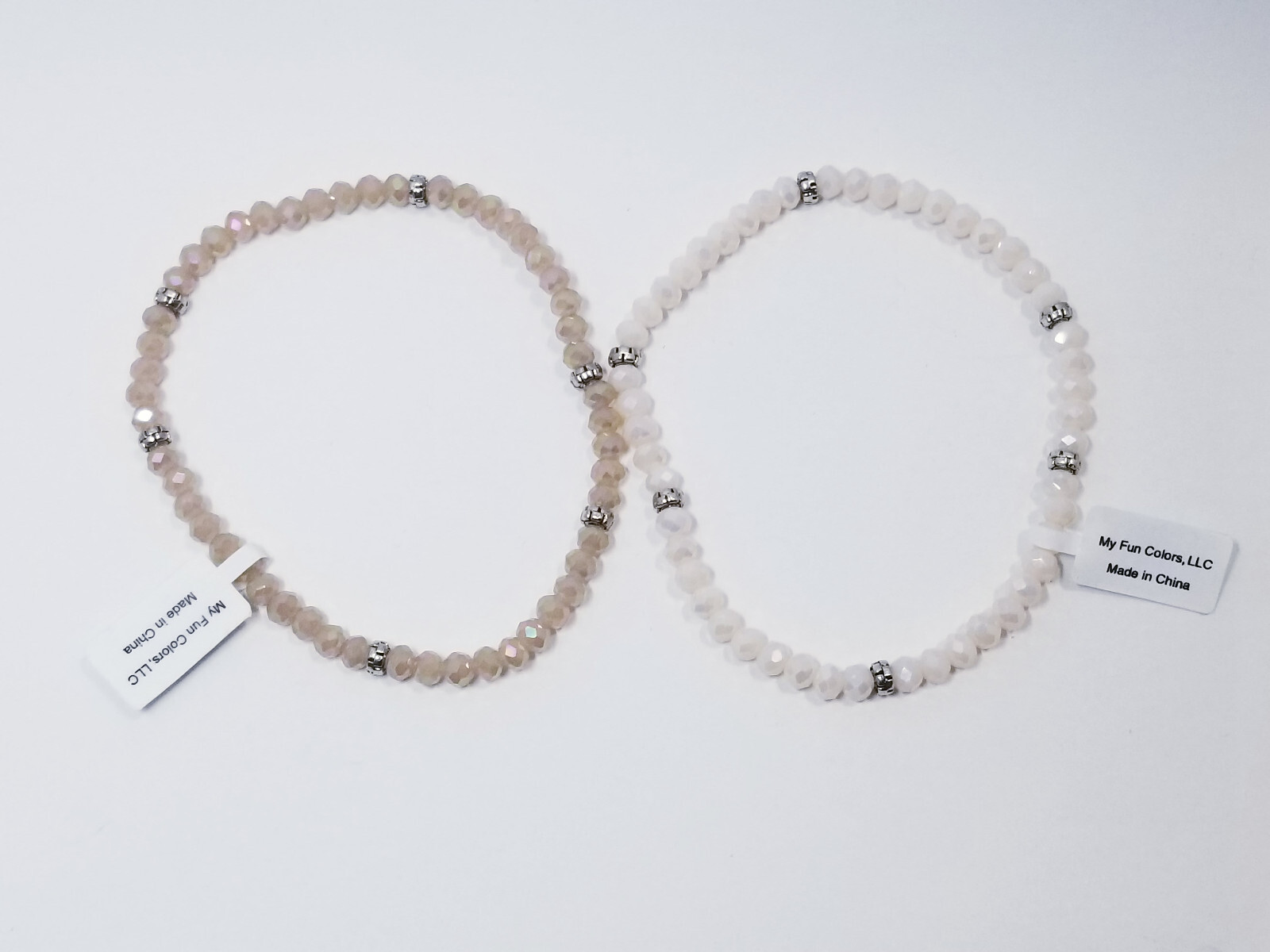 The Clothing Cove My Fun Colors Taupe & Blush Beaded Stretch Bracelets Set of 12
