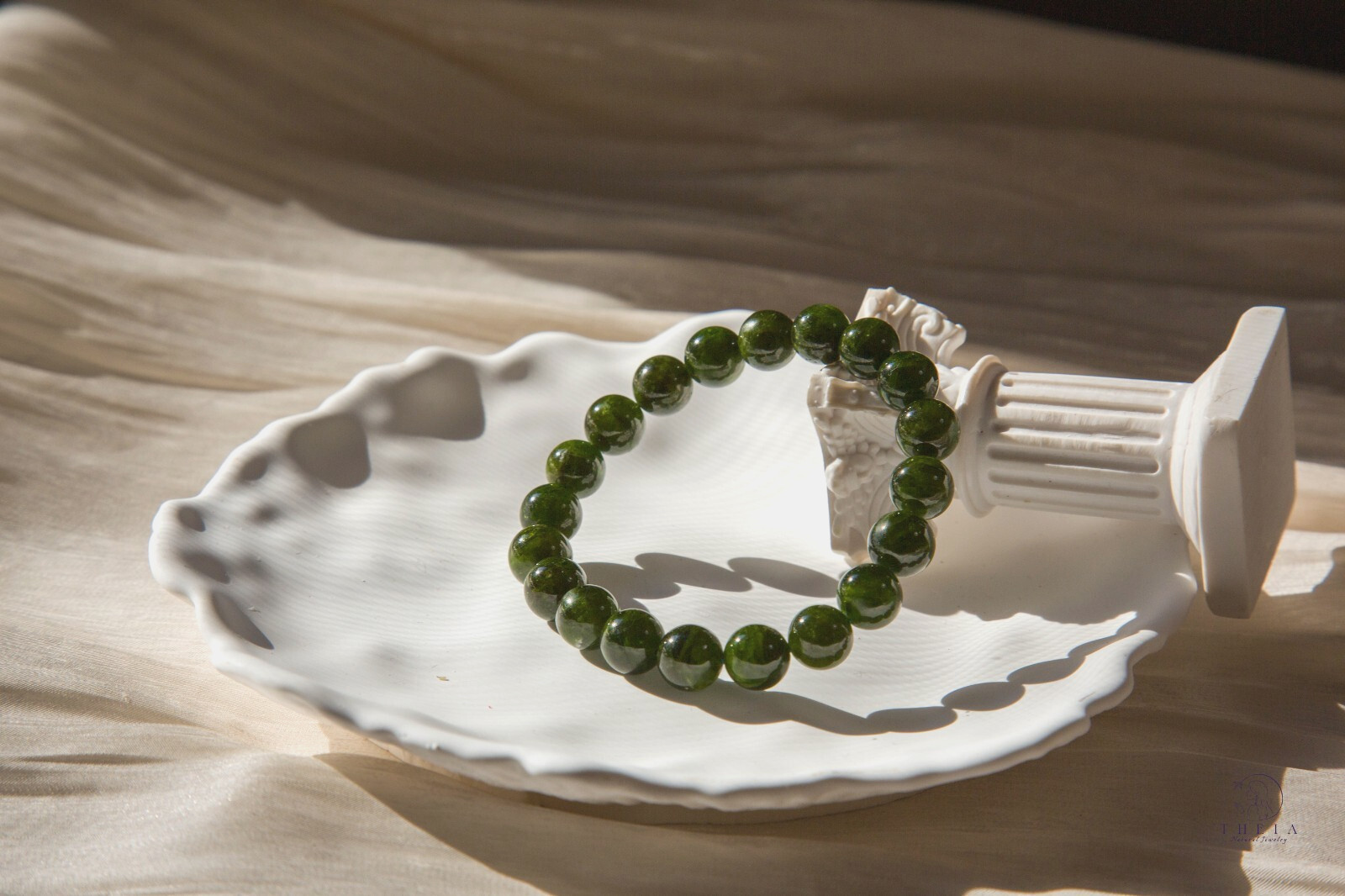 9mm Siberian Canutillos Emerald Beaded Bracelet, Green Lepidolite｜ 西伯利亚祖母晶手串