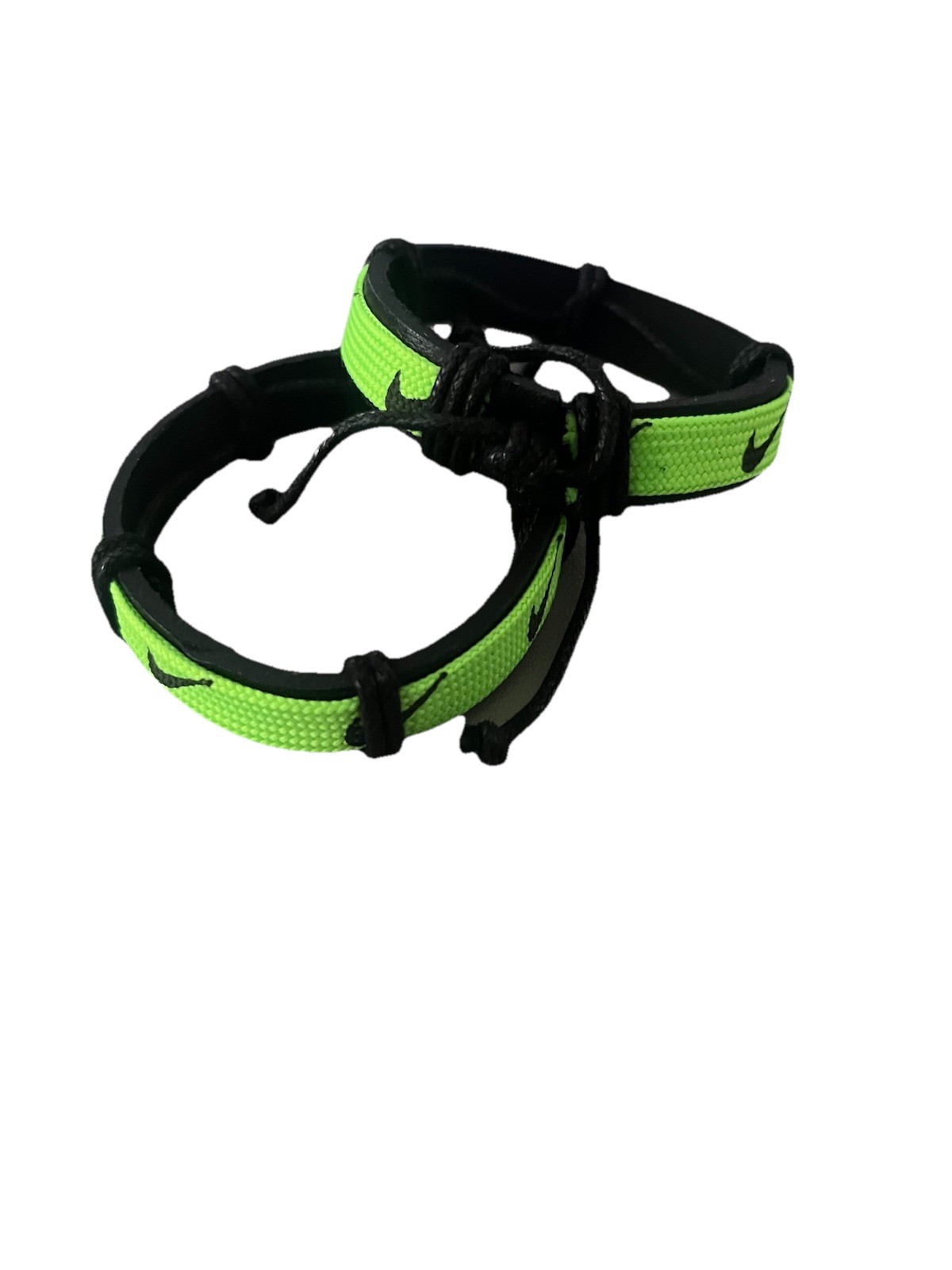 Nike Unisex Sports Leather Cord Tribal Bracelet Wristband Green With Black 2 Pcs