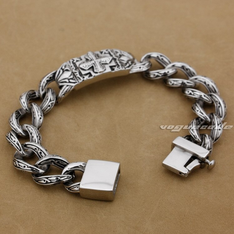 Cuban Link Chain Stainless Steel Cross Bracelet Mens Biker Punk Jewellery 5C016B