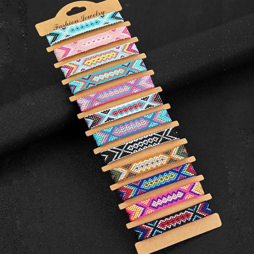 12pcs Bohemian Woven Friendship Bracelets Adjustable String Bracelet Set – NEW