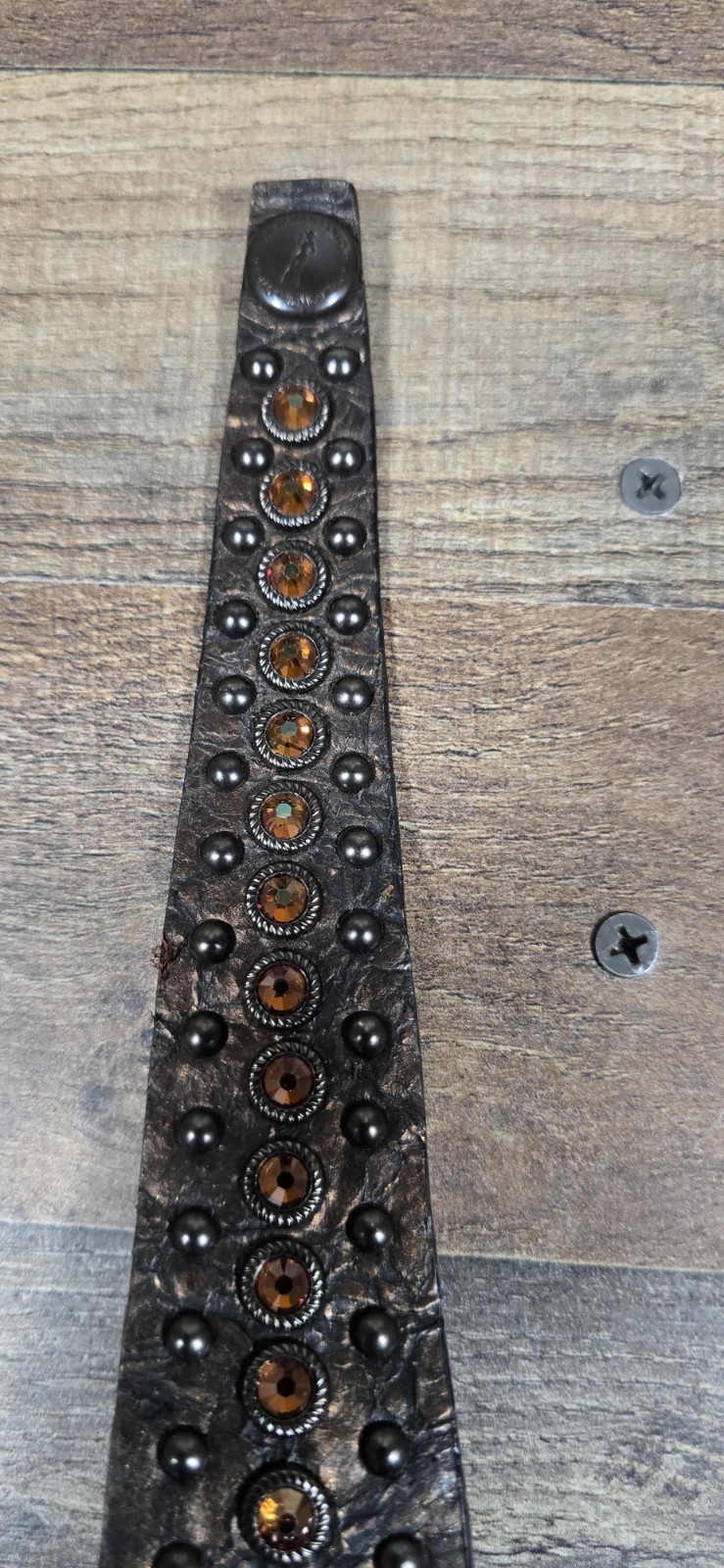 The Rowdy Cowgirl Leather Bracelet Gunslinger Cuff Brown Croc Studded Pre Owned