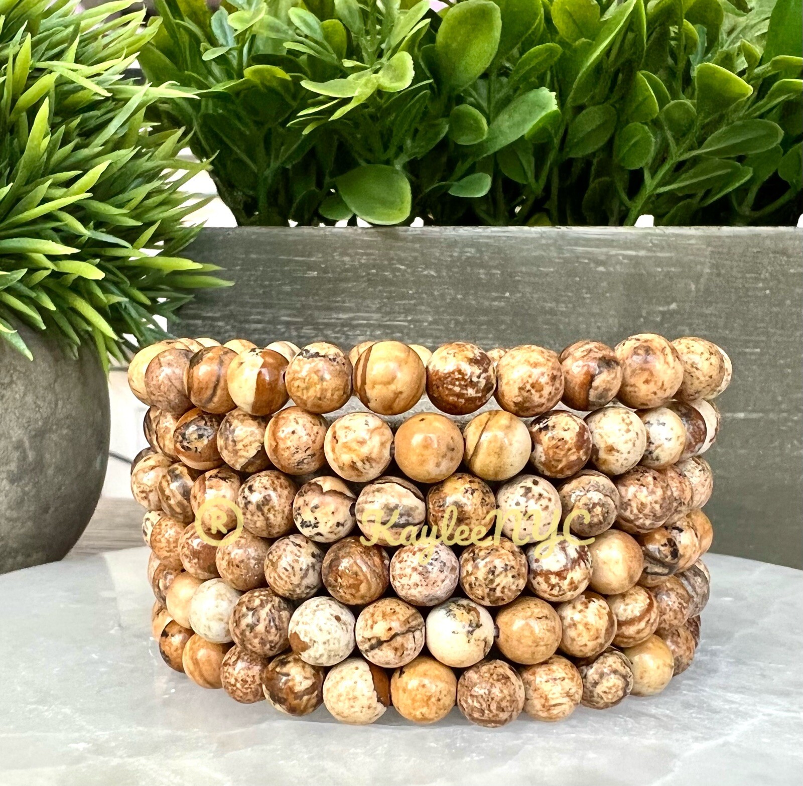 Wholesale Lot 6 Pcs Natural Picture Jasper 6mm 7.5” Crystal Stretch Bracelet