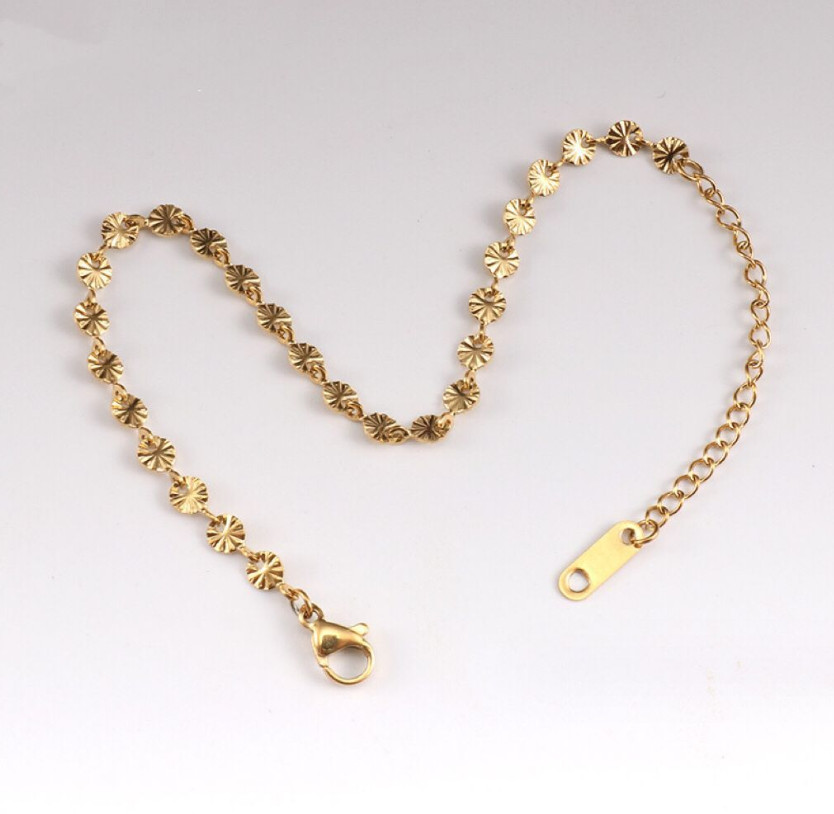 316L Stainless Steel Round Disc Flower Beads Bracelet Chain 6+2inch Gift AG