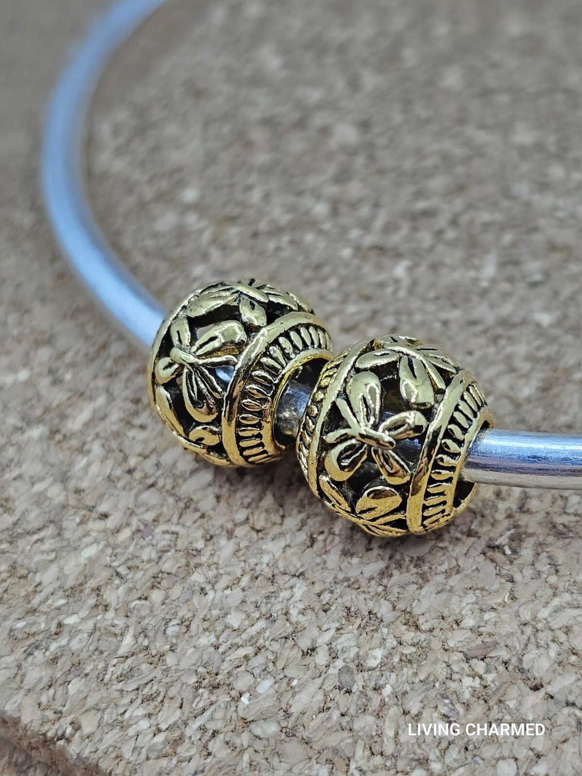 2 Authentic Butterfly Gold Spacer European Charm Beads