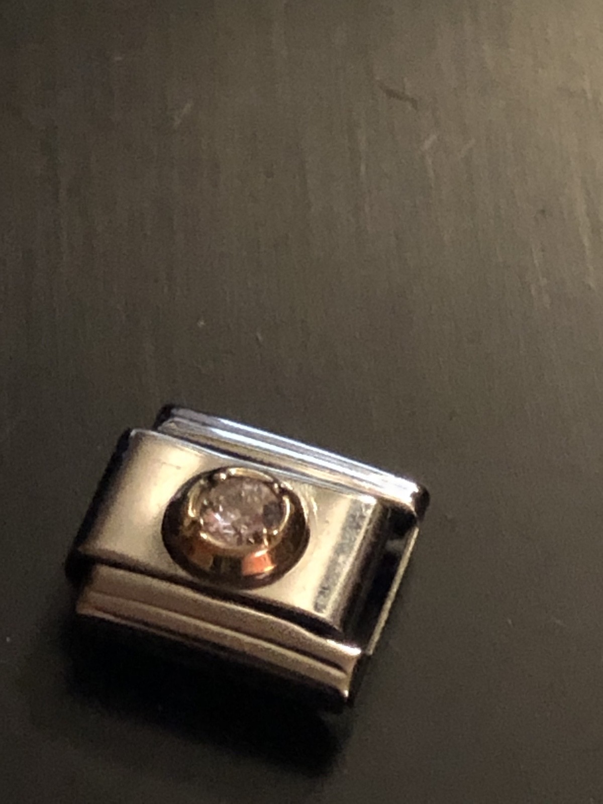 STAINLESS STEEL ITALIAN MODULAR CHARM: CRYSTAL STONE IN GOLDEN CIRCLE