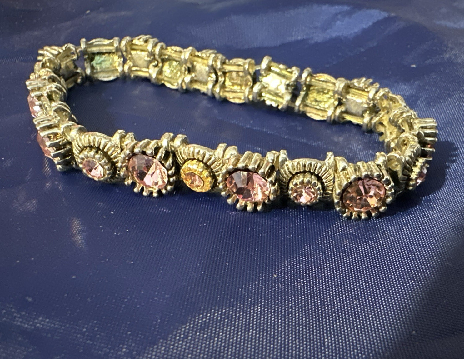 Silver Tone Stretch Tennis Bracelet Pink Round Crystal Rhinestone Prong Set