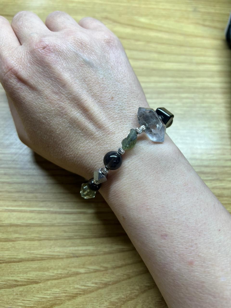 Genuine Moldavite Libyan Desert Glass Herkimer Diamond Meteorite Bracelet