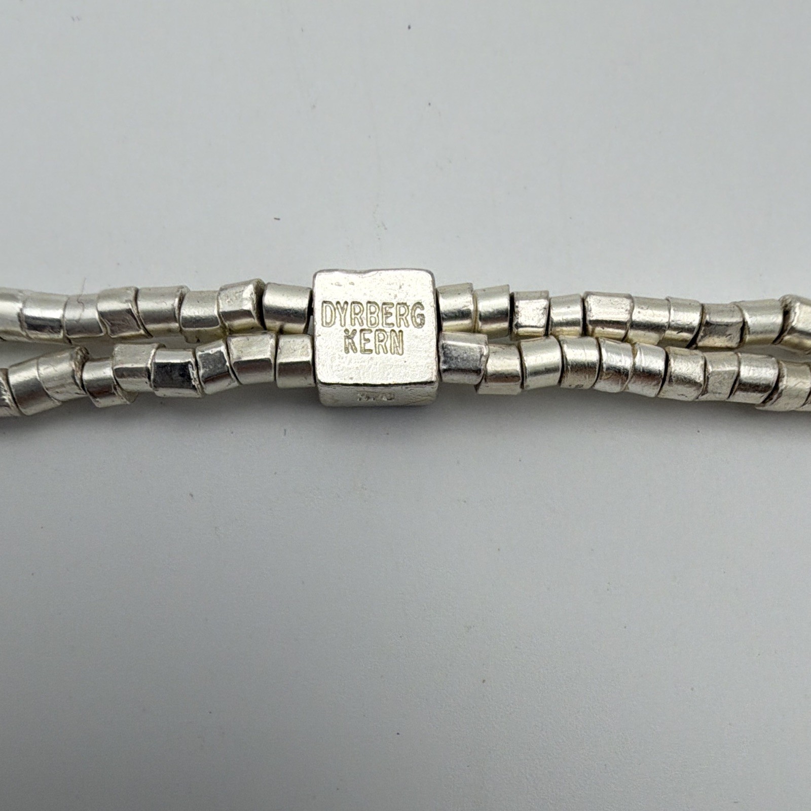 Dyrberg/Kern Signed Silver Tone Bead Chain Bracelet Blue Square Crystal 7 in