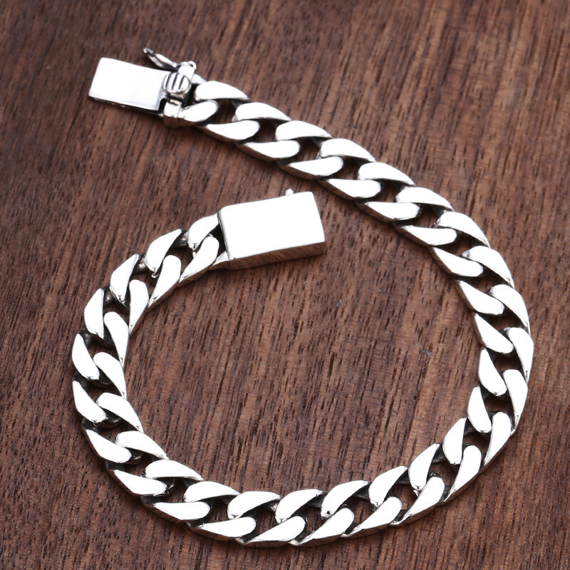 925 Sterling Silver Bracelet for Men Jewelry Heavy Thick Cuban Link Chain Bangle