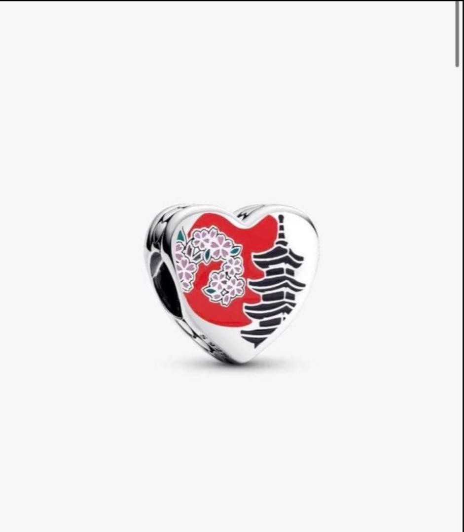 PANDORA Heart Charm Sakura KYOTO Enamel Red Black Silver Five Story Pagoda