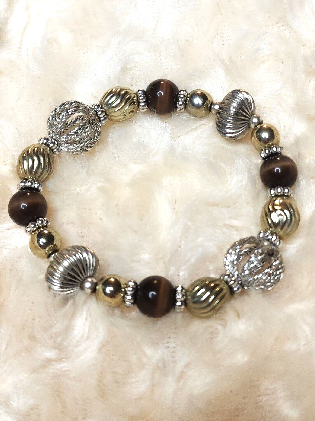 Brown Glass Beaded Stretch Bracelet