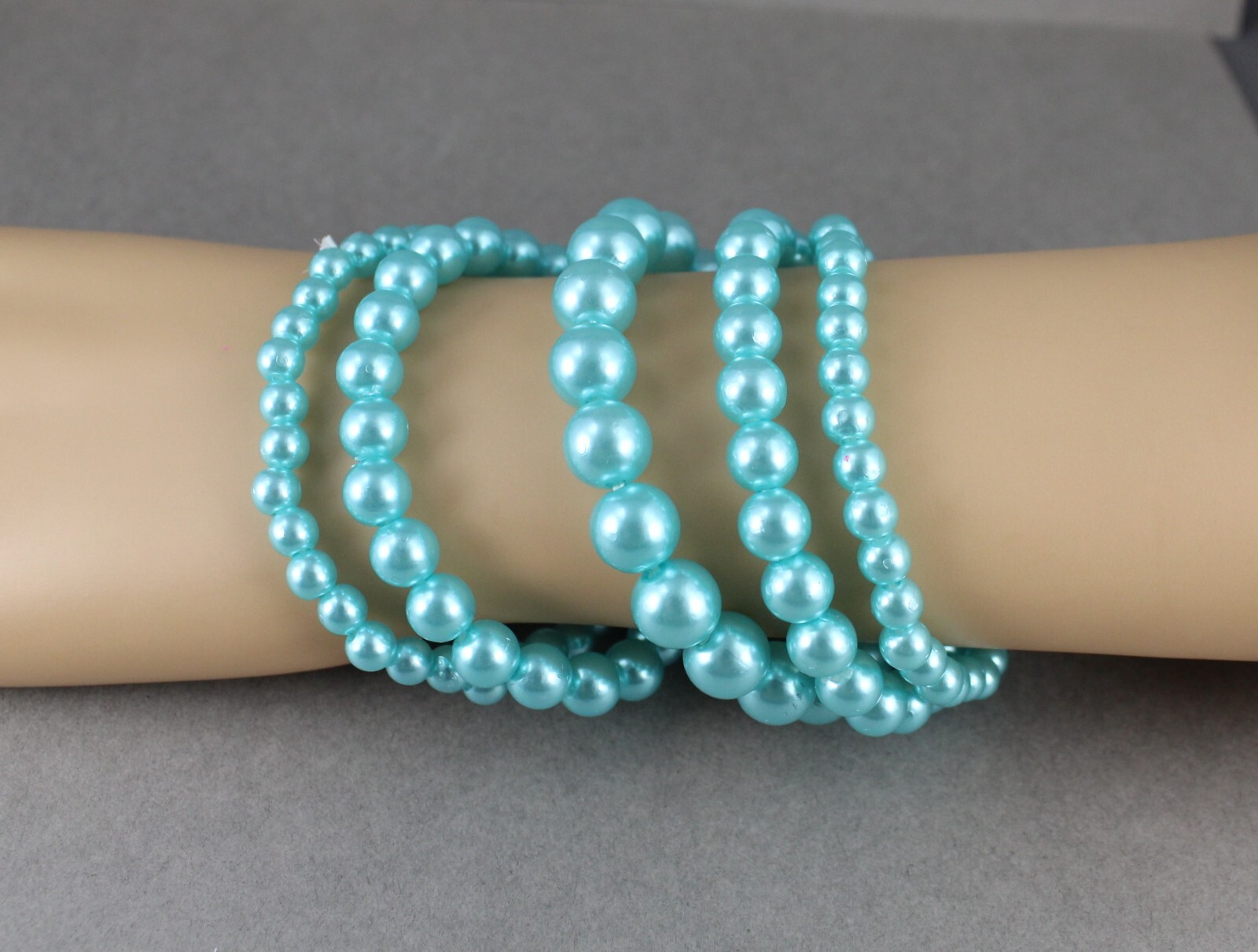 aqua faux pearl bracelet set pack of 5 bead stretch beads beaded 6mm 8mm 9mm