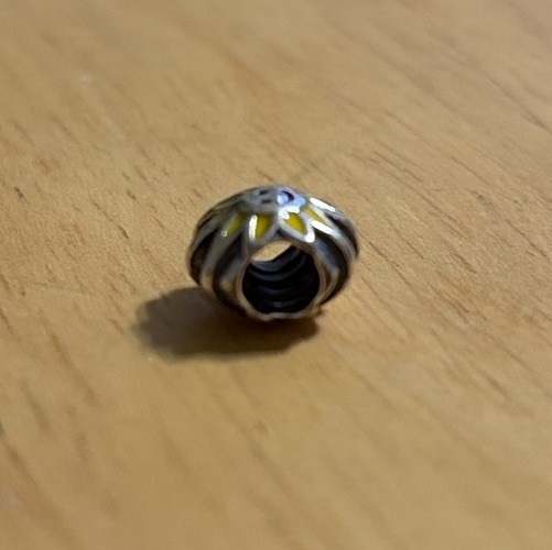 Pandora Smiling Sunshine Charm Yellow Enamel Silver Retired Signed 925 ALE