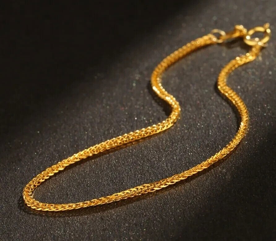 Pure 18K Yellow Gold AU750 Lucky Chain Bracelet Wheat Link Women 5.9”-9.4”