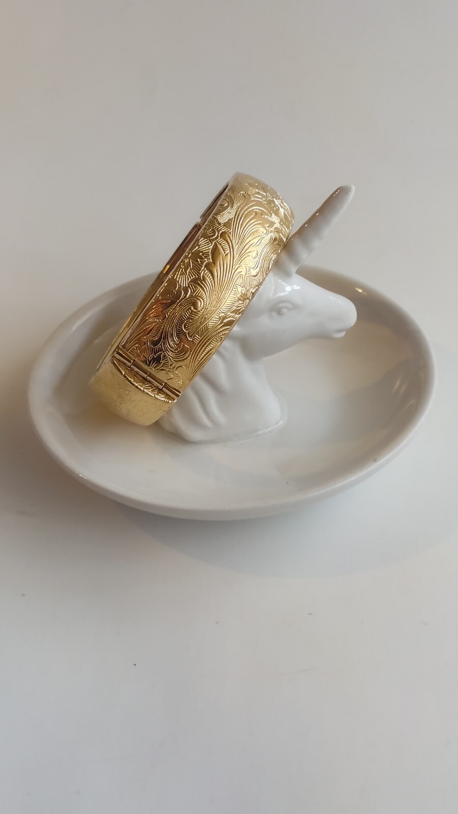 French Vintage Gold Tone Engraved Bracelet Jong Flower with Safety Push Lock.