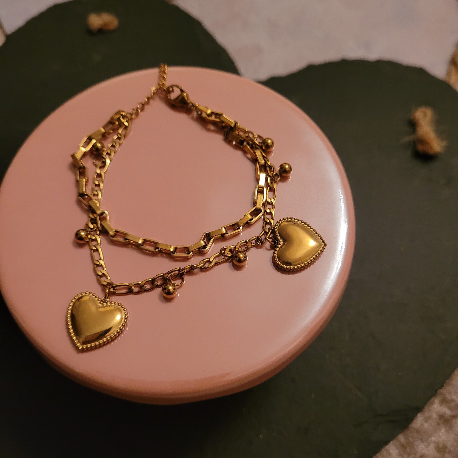 Hearts Gold Bracelet Layered 18ct Plated Gift For Her Elegant Present Occasion