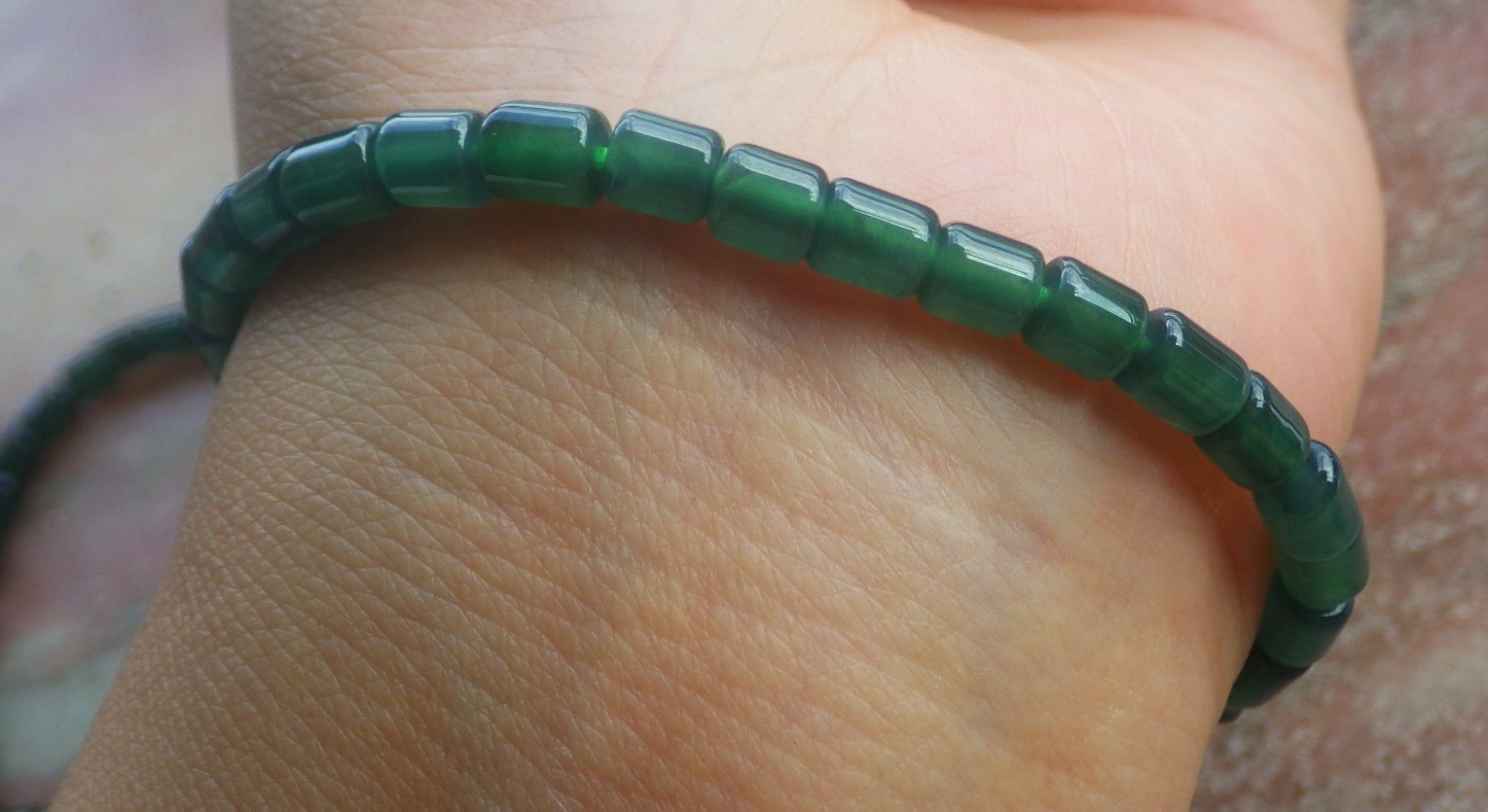 1 Pcs Green A JADE Jadeite Beads Bangle Bracelet 6.5 inches 6mm X 5mm 手链 735662