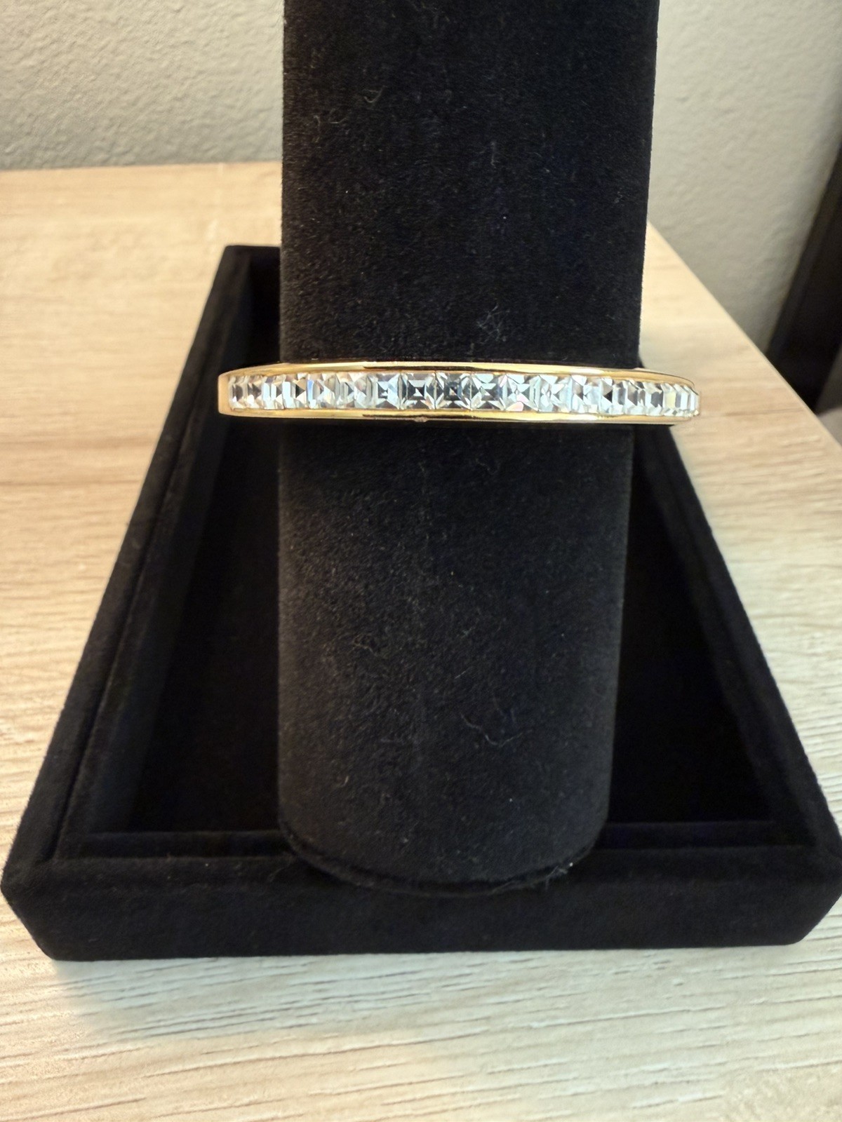 Gold Tone Rhinestone Bangle Bracelet | Channel Set | Vintage Glam