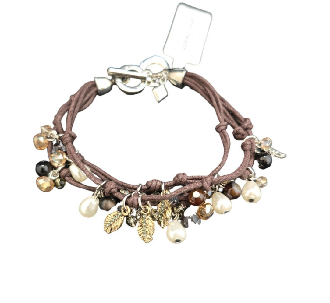 Vera Bradley Women’s Feather’s Brown Multi Color Faux Pearl Bracelet NWT