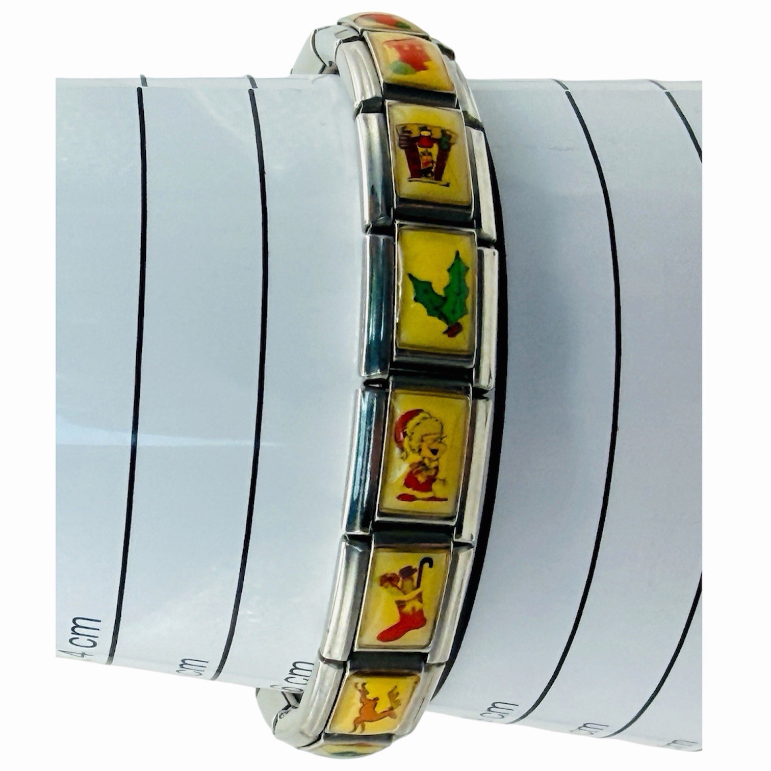 VTG Bracelet UBERRY Italian Modular Link 17 Holiday Charm Stainless XMAS 90s-Mom