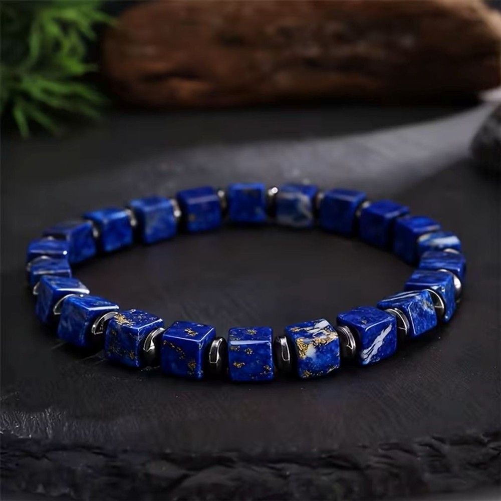 Lapis Lazuli Stretch Bracelet 6mm Square Healing Crystal Gemstone Men’s Jewelry