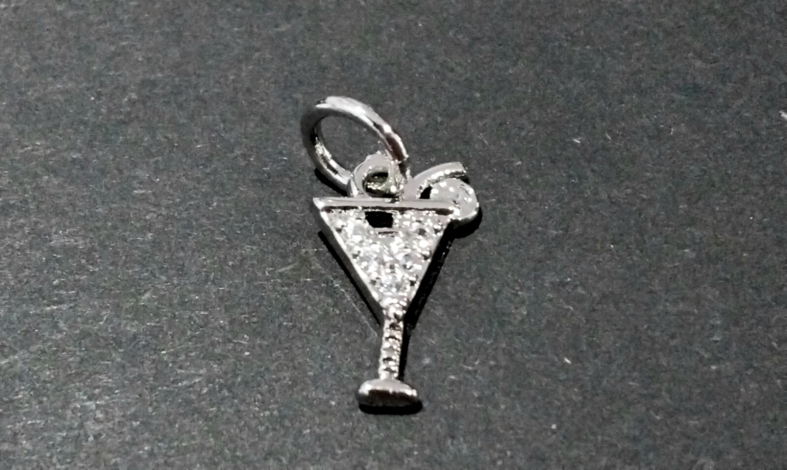 Brass Micro Pave Cubic Zirconia Charm, Jump Ring, Cocktail, 10.5x7x1mm, 1 pce